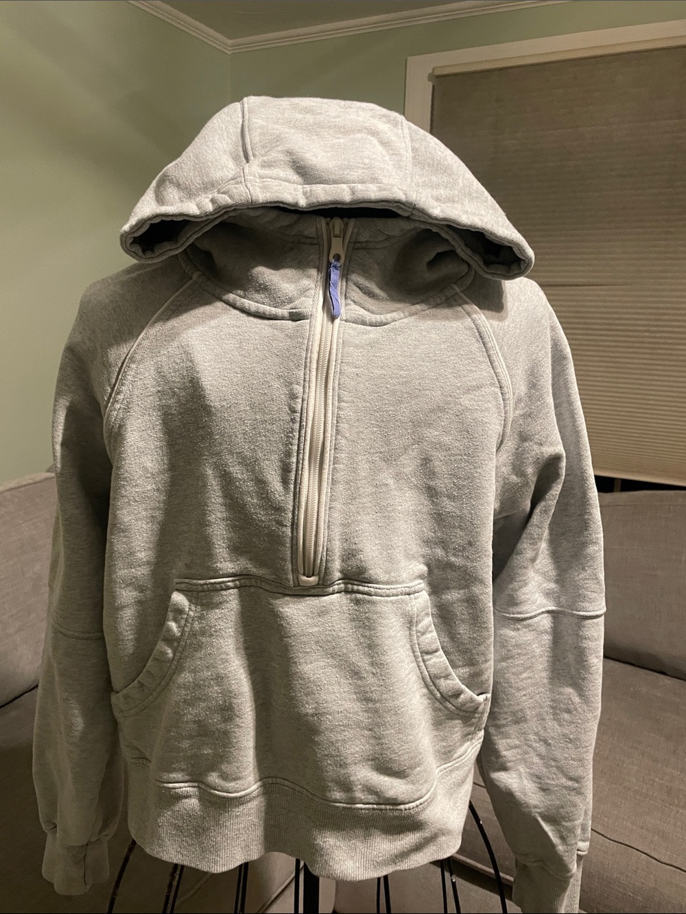 aerie Light Gray Half-Zip Hooded Sweatshirt